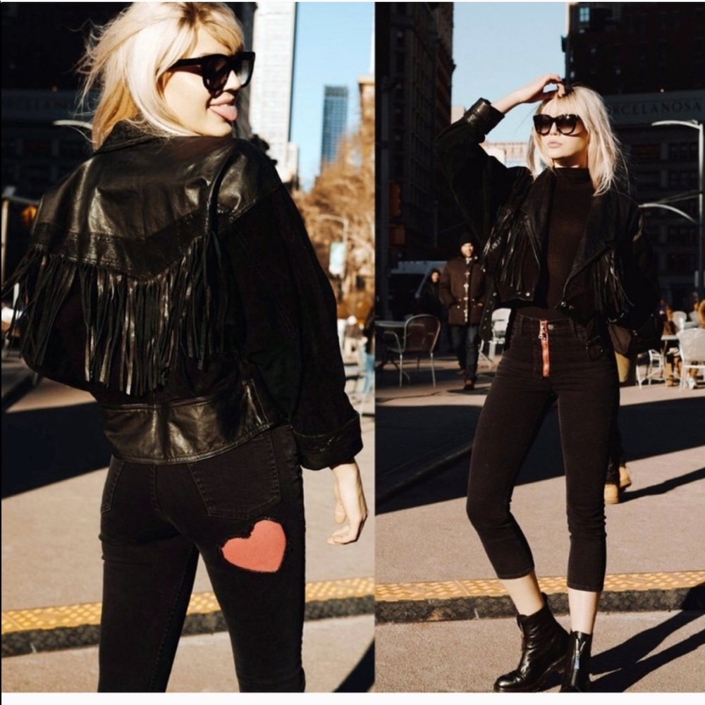 Revice Mon Amour Black Cropped Jeans Red Heart